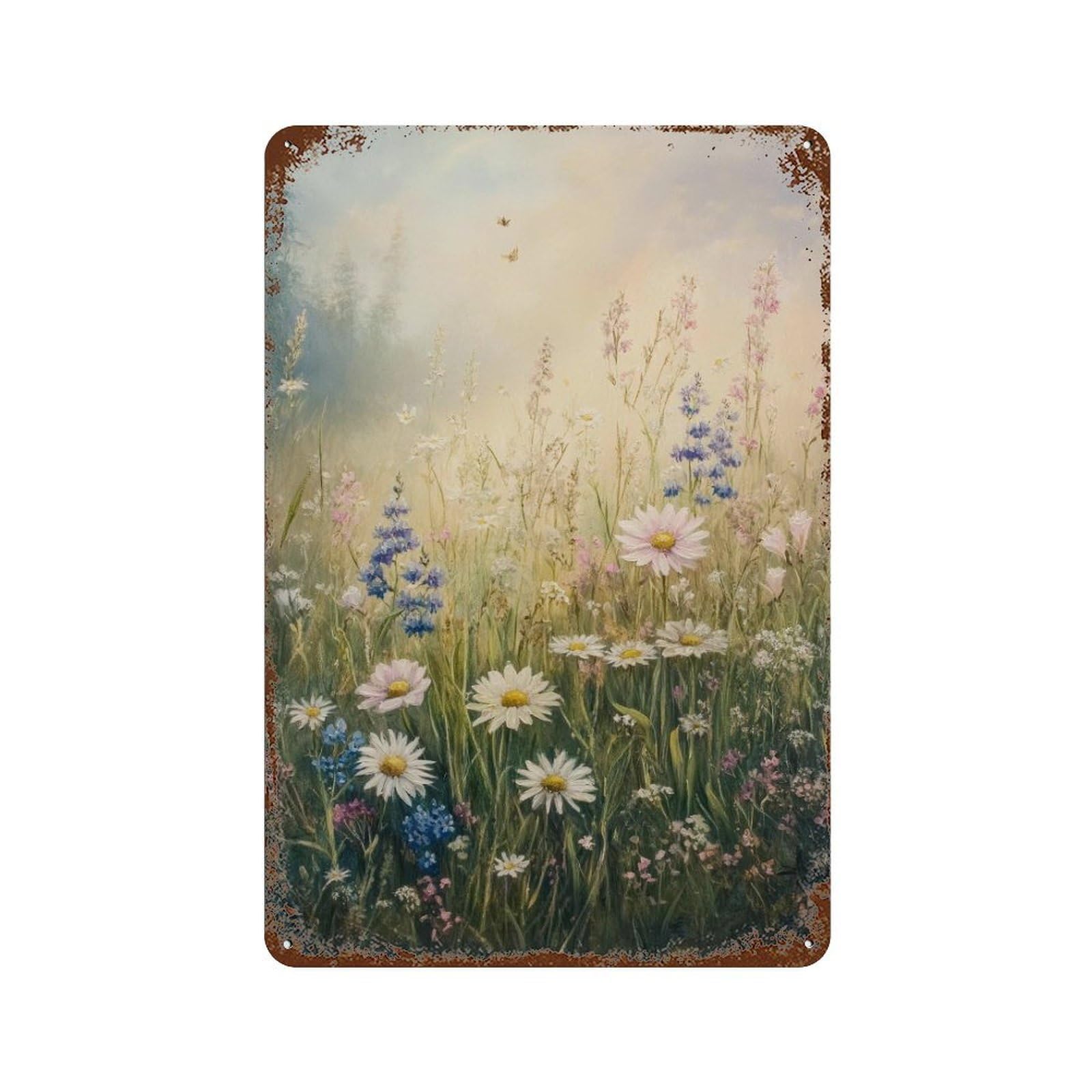 Wild Flowers Meadow Cottagecore Decor Dark Academia Enchanted Floral Illustration Vintage Nature Rustic Aesthetic Wall Decor Art Metal Tin Poster Modern Home Decor Art Home Bar Shop Decorations Vinta