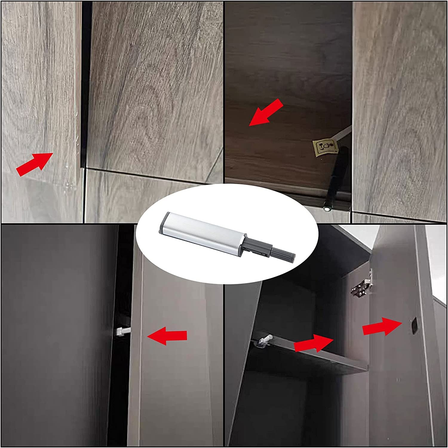 VicTac Push to Open Door Catcher - Slim Pencil Silent Jumbo Metal Push Magnet for Cabinet Doors and Drawers - Door Mounted - Pack of 10 2