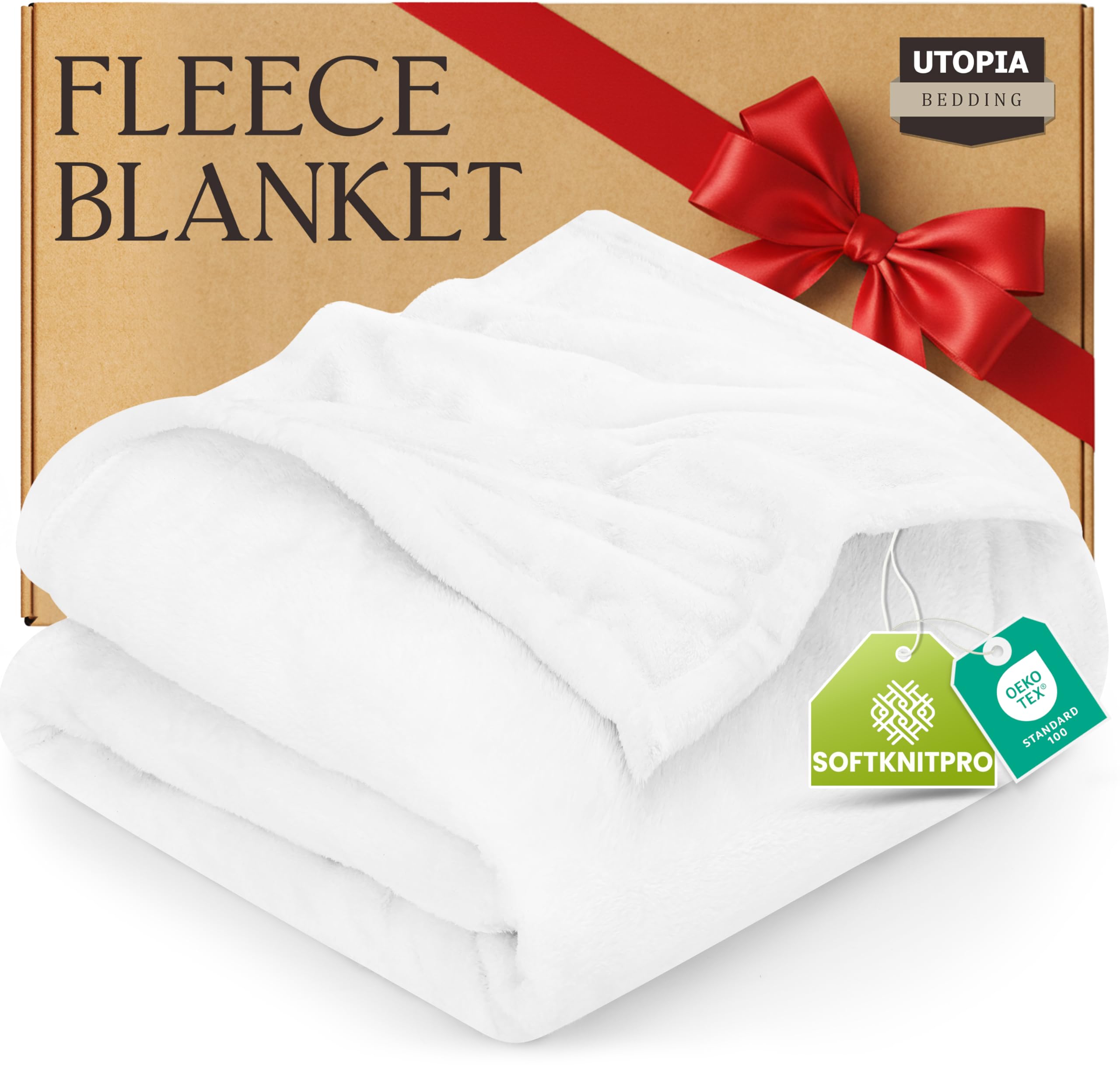 Utopia Bedding Fleece Blanket Twin Size White 300GSM Luxury Fuzzy Soft Anti-Static Microfiber Bed Blanket (90x66 Inch)