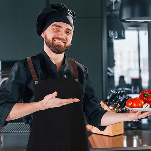 Miniatura 7 de Paquete de 20 delantales de PVC impermeables color negro resistente con correa ajustable para el cuello, delantal de cocina para cocinar,