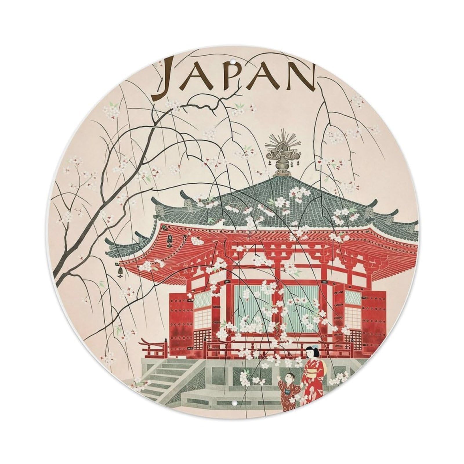 Vintage Travel Japan Metal Tin Sign Plaque Wall Decor for Cafe, Club Bar, Office, Home Garden Round Metal Poster 8x8Inch