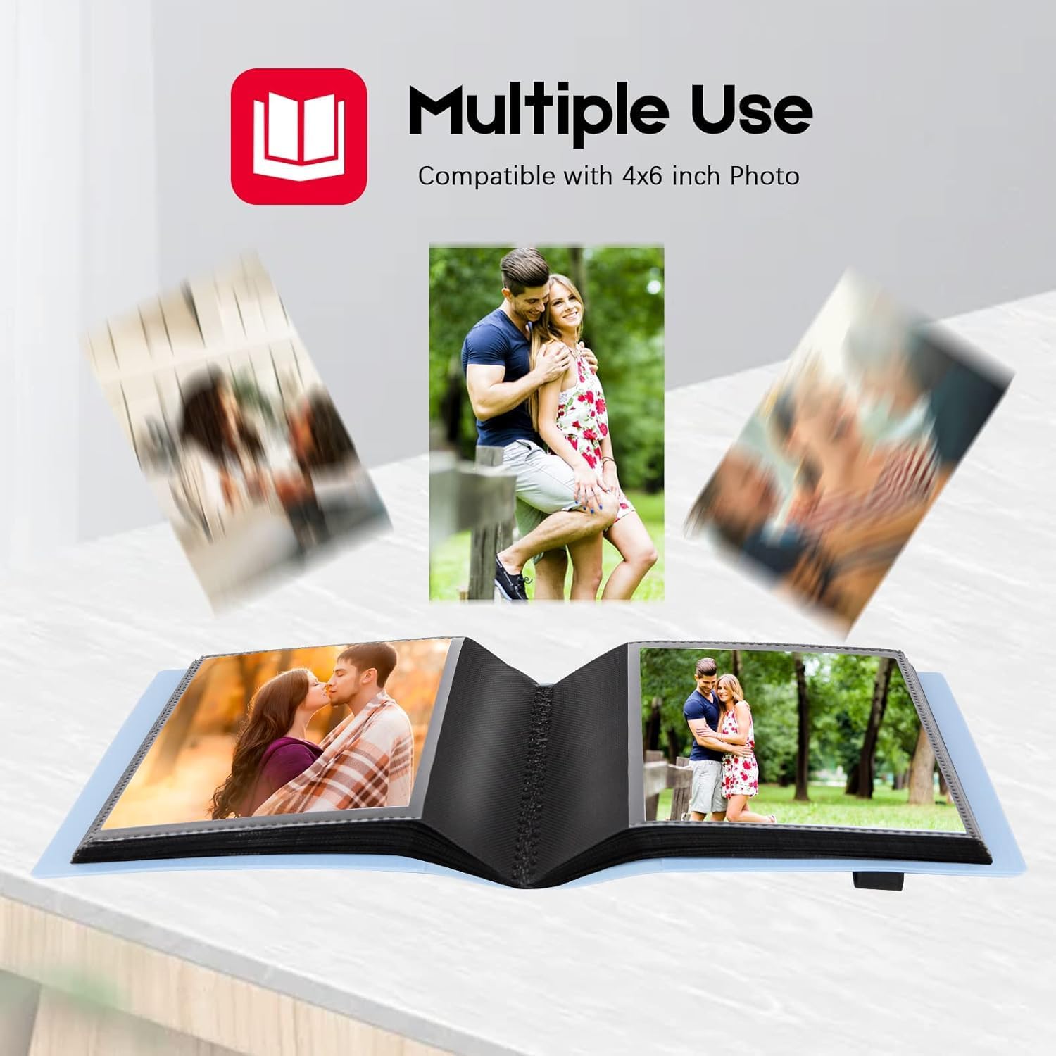 Small Photo Album 4x6 Photos Black Inner Page, Each Small Album Holds 64 Photos, 4x6 Mini Book Photo Pictures Album Birthday Christmas Photo Albums Wedding Anniversary (PP Blue)