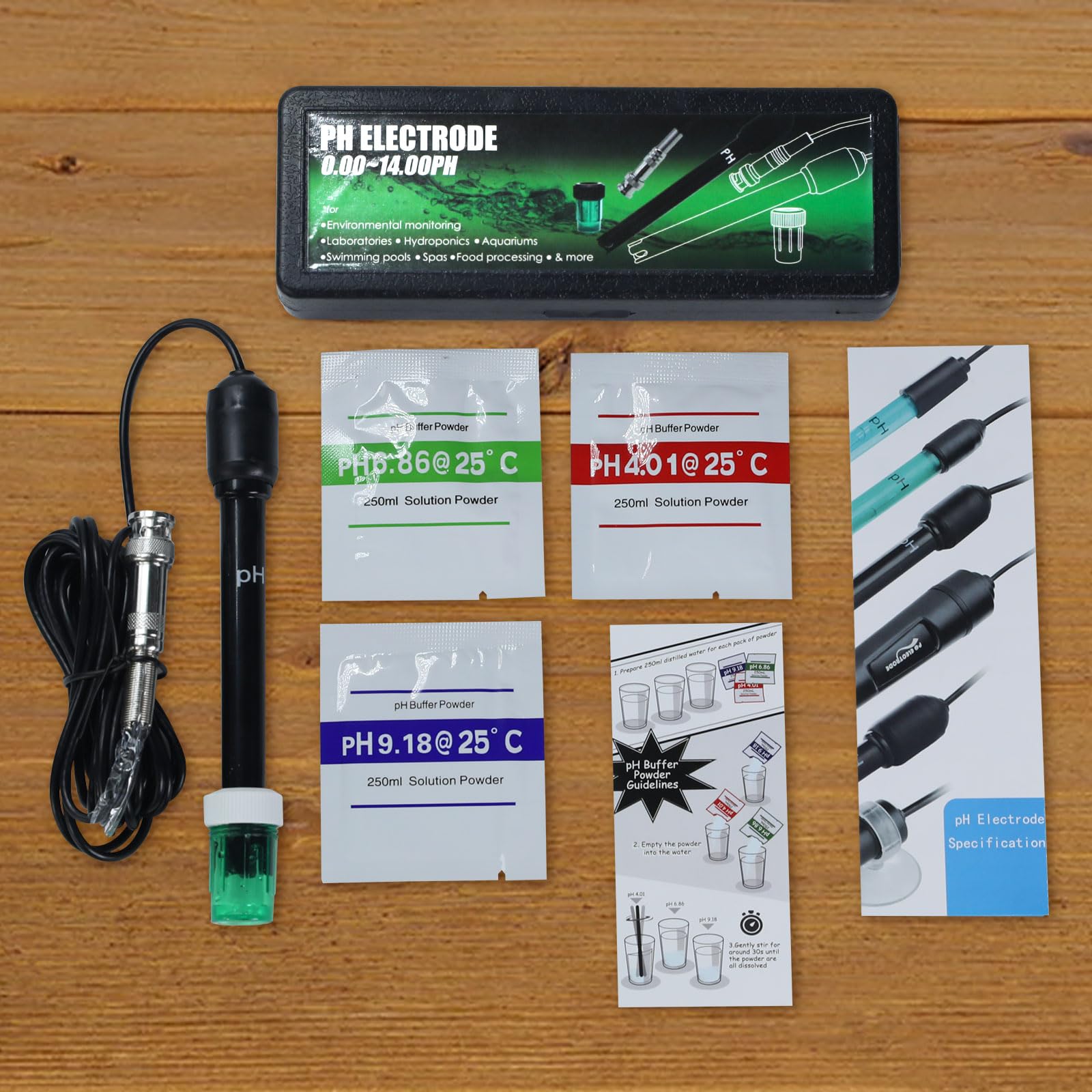 Sonda elettrodo pH sostituibile con connettore BNC - Cavo lungo 300 cm - Include polvere per calibrazione - Per pH metri, controller, test acque, laboratori, piscine e spa