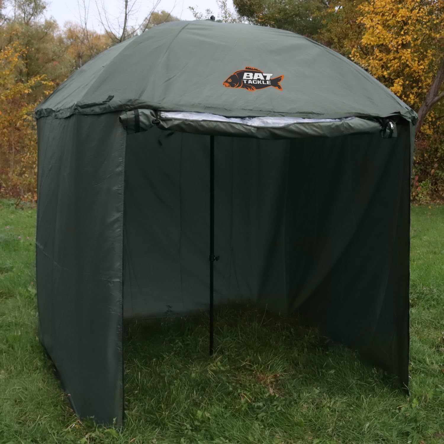 Covered Umbrella Shelter – 2-in-1 Schirmzelt 1,70 x 1,70m – Wasserdichtes Angelzelt 210D Oxford PU – Inkl. Seitenteilen & Sichtfenster – Leichtes Brolly für Sessions & Karpfenangeln