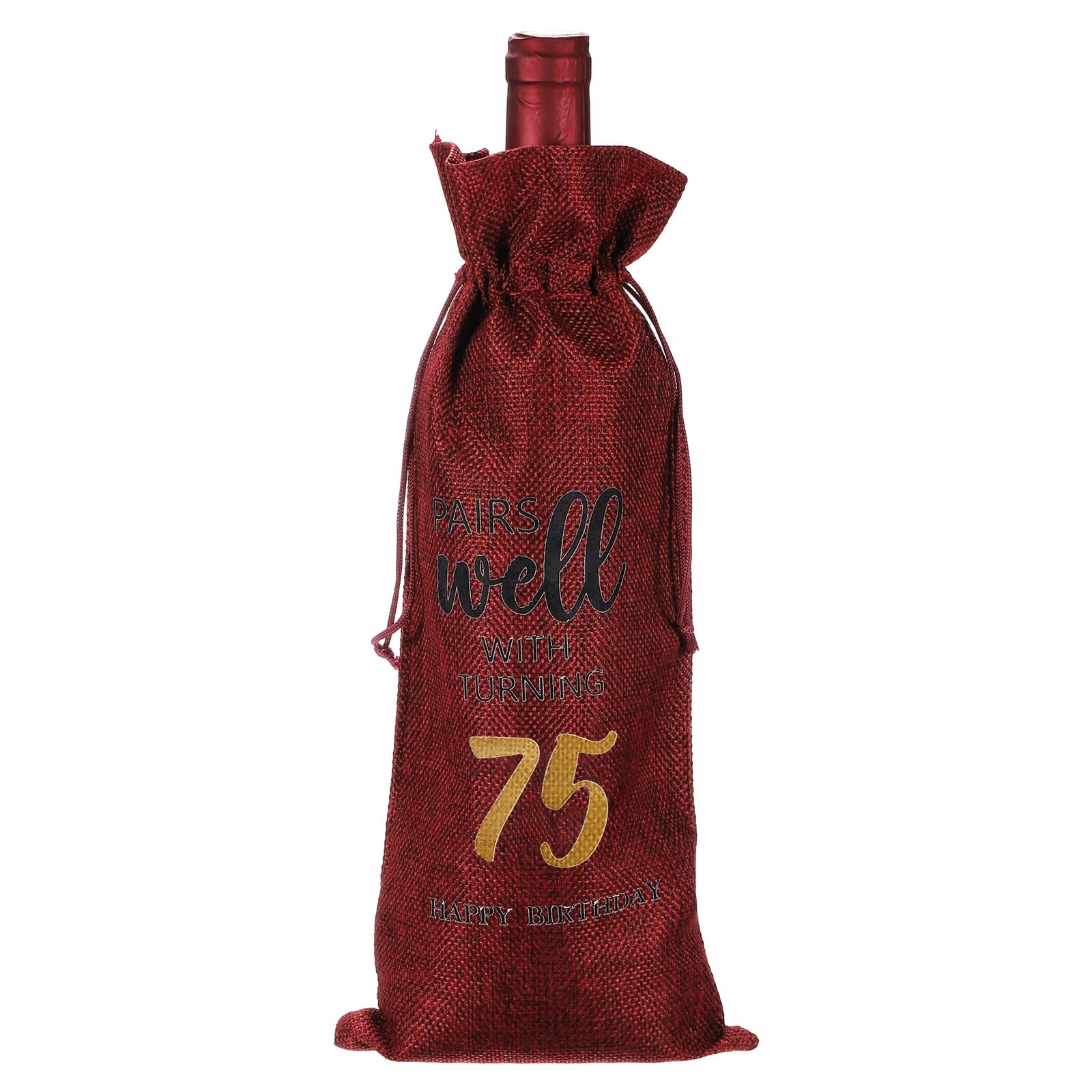 PATIKIL 6 x 14 Inch 75th Birthday Gift Wine Bottle Bag, 1 Pack Reusable Decorations Wine Bag with Drawstring for Friends Shower Favors Party, Red