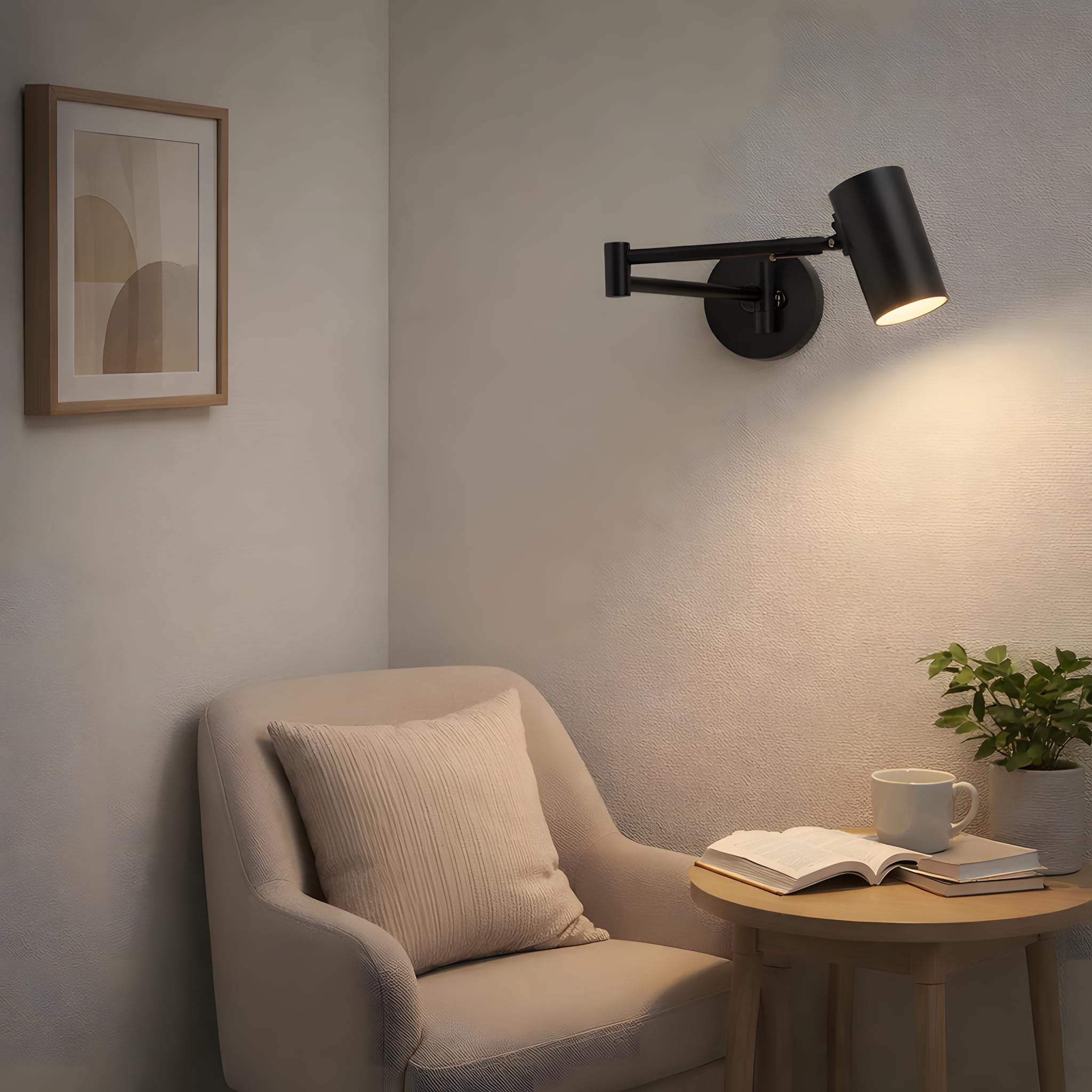 B·LED BARCELONA LED Lámpara de pared negra con brazo articulado, luz de lectura orientable para dormitorio, salón, cabecero de cama y oficina