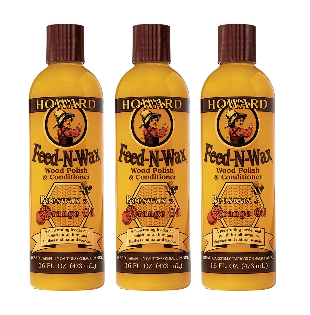 HOWARDFW0016 Feed-N-Wax Wood Polish and Conditioner, 16-Ounce (3-Pack)