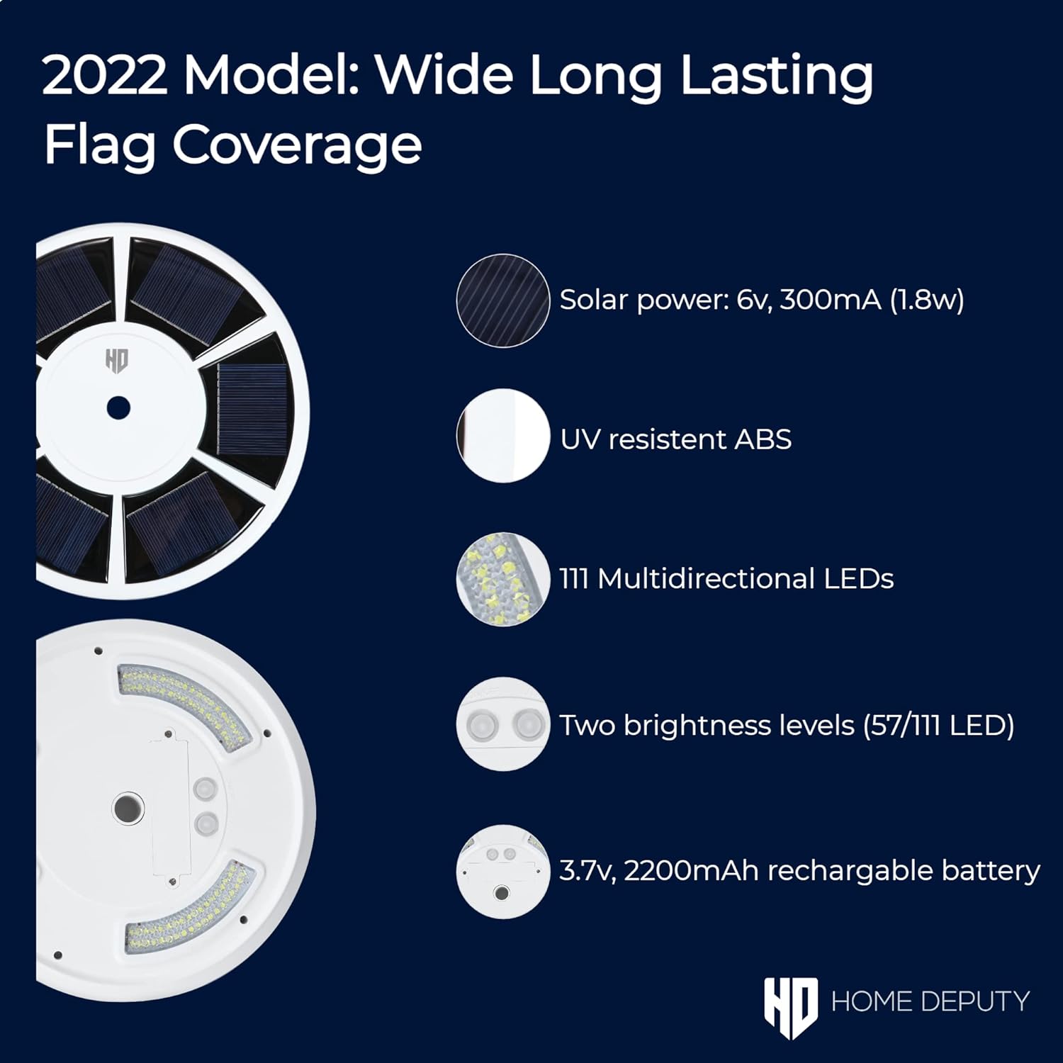 Solar Flag Pole Light - 111 LED - Brightest Outdoor Flagpole Light for Most In-Ground Flagpoles - Dusk to Dawn Lighting - Pole Topper - Rechargeable Battery