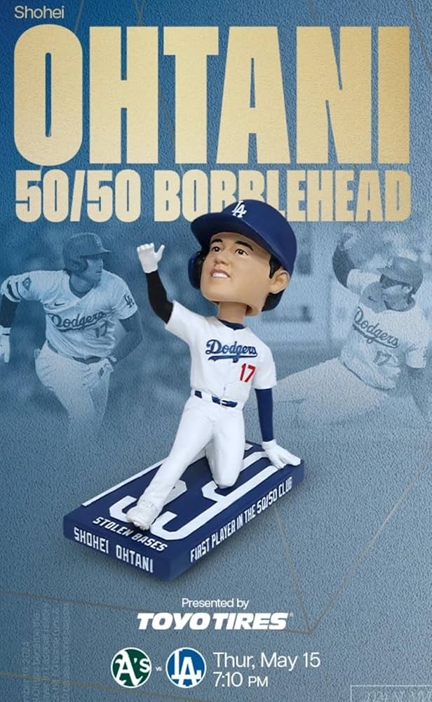 5/15大谷翔平 50/50記念ボブルヘッド ドジャースタジアム限定配布品 Amazon.co.jp: 大谷翔平 50/50記念 バブルヘッド フィギュア, 50