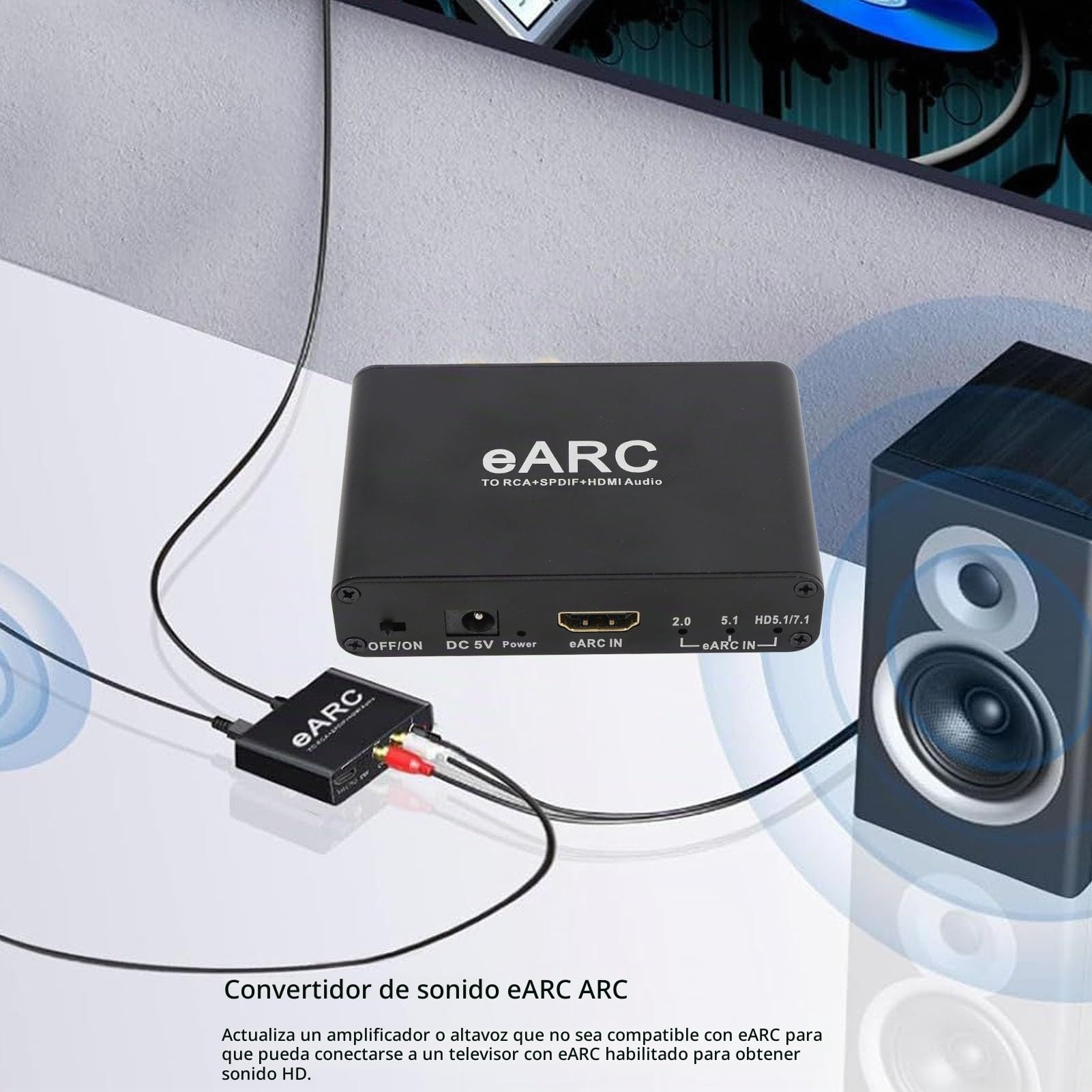 Extractor de Audio EARC, Convertidor de Audio EARC de 192kHz a HDMI Optical/SPDIF L/R 3.5 Mm Extractor de Sonido Aux, HDMI EARC/ARC Al Adaptador de Audio óptico para