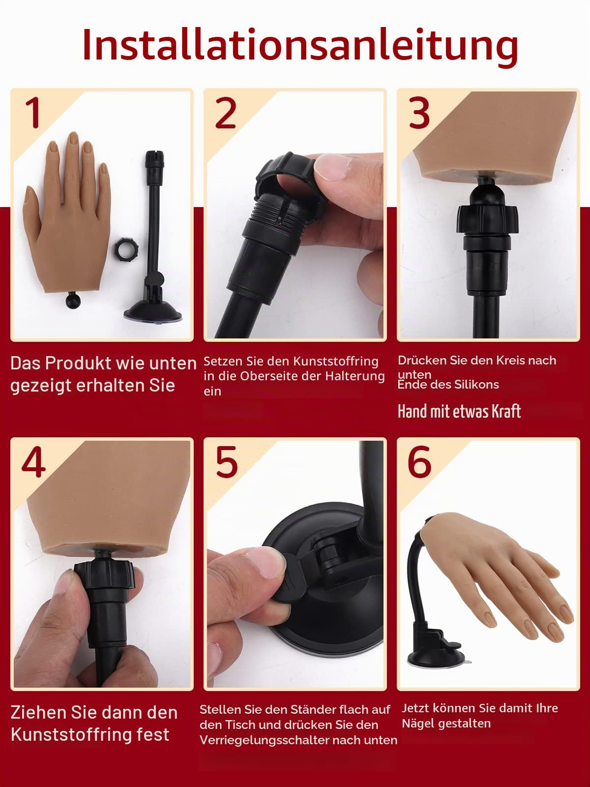 Yokilly Übungshand Für Nageldesign,Silikon Hand Für Gelnägel-100 Stück Künstliche Nägel,Fake Nägel Übungshände Hand Training Übungsmodell Nail Art Maniküre Set Für DIY