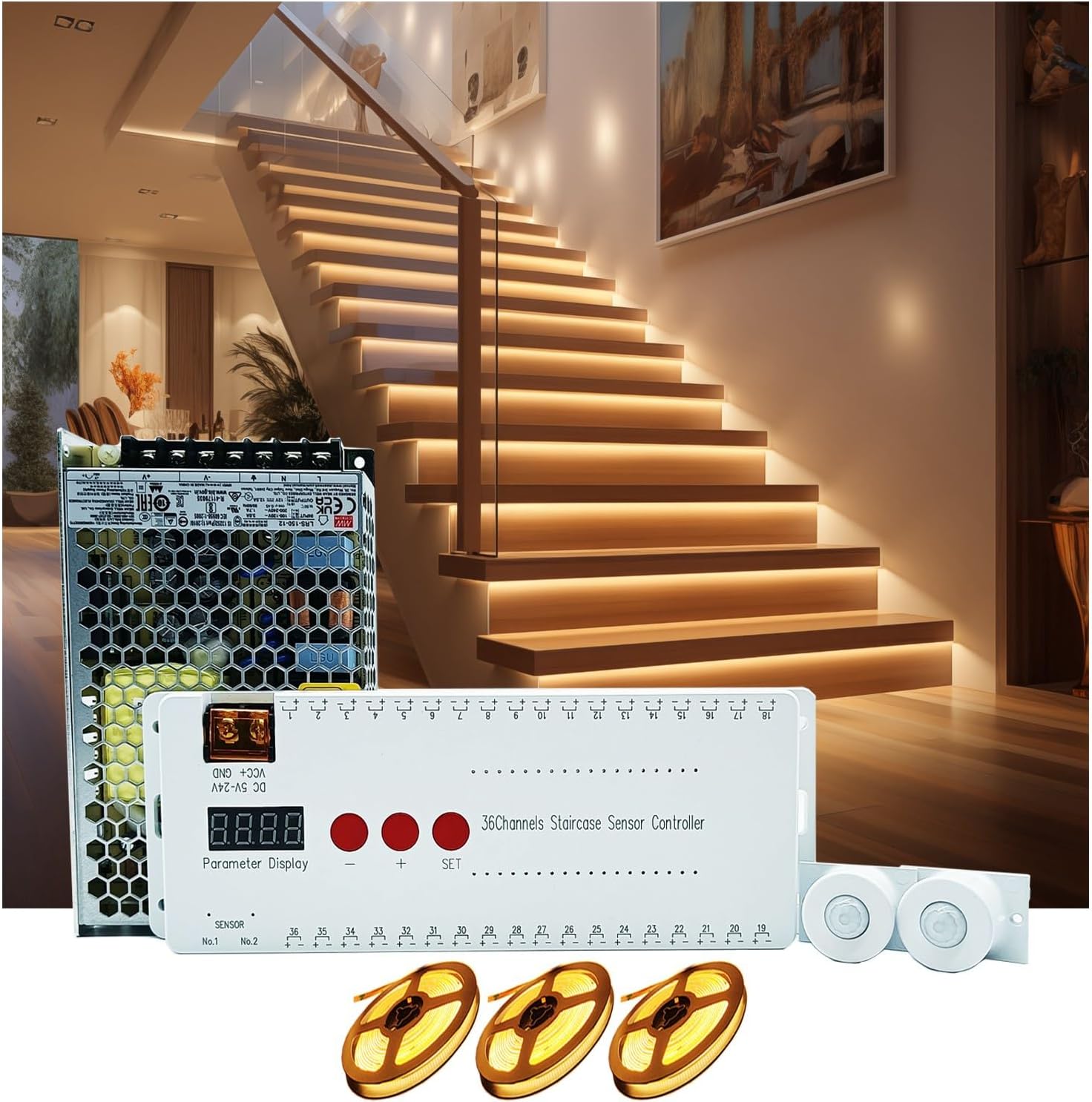 Led Stair Lights Indoor Motion Sensor, Smart Step Lights 20 Steps 40 Inch (100 cm) Long Cuttable Led Stair case Lighting (6000K Cool White Lights)