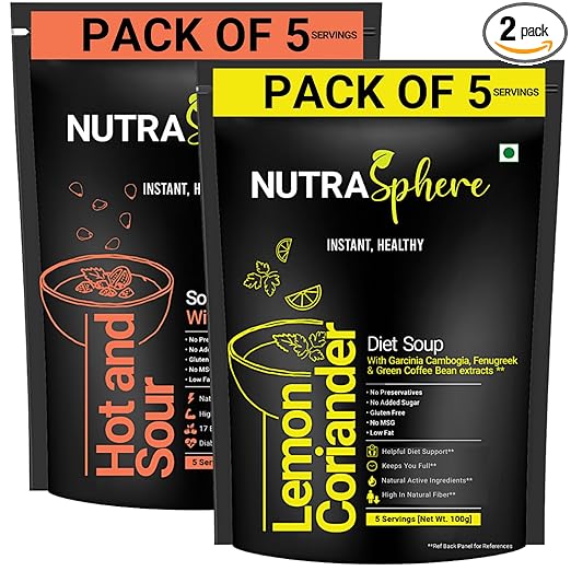 Diet Protein Soup Packets Combo. Lemon Coriander, Hot and Sour (For Diet Management, Instant, No MSG, Preservative Free, Sugarfree, Gluten Free)- 5 Sachets Each