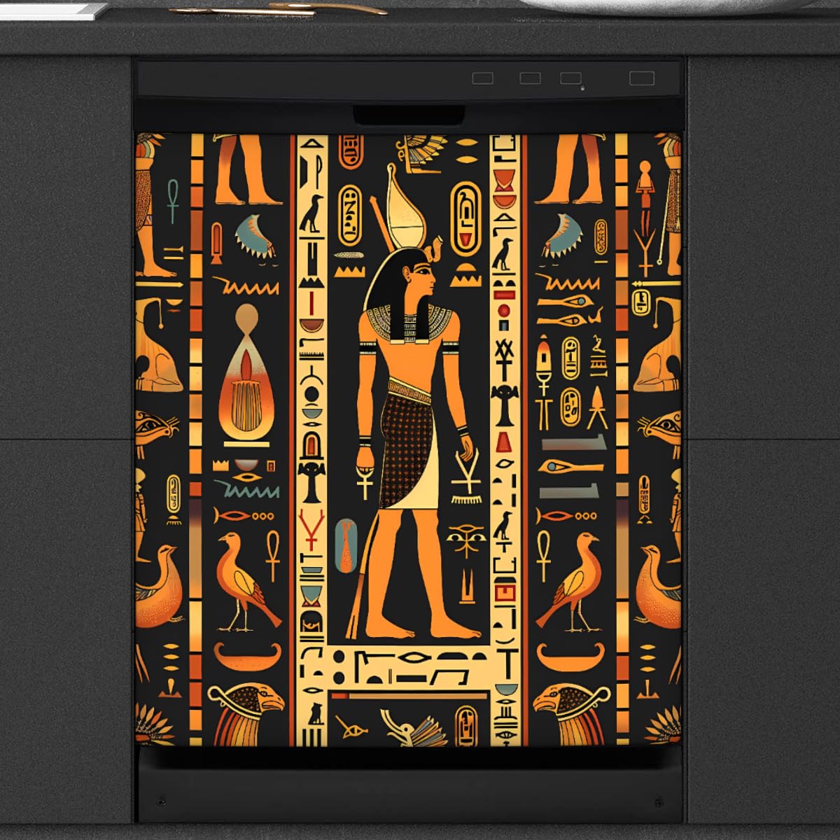 Dishwasher Magnet Cover Egyptian Egypt Hieroglyphs Reusable Dishwasher Magnetic Cover Sticker Decorative Dish Washer Door Cover Panel for Home Kitcen Appliance