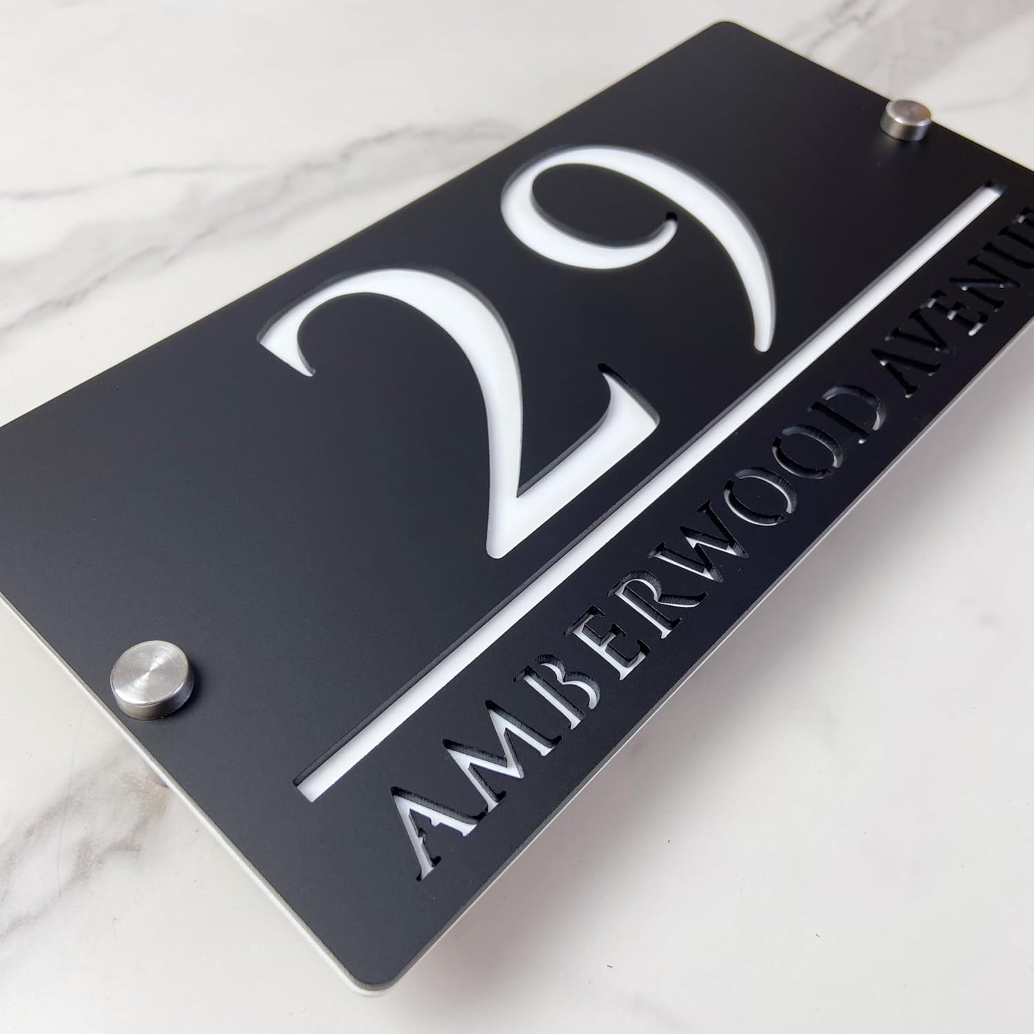 Custom Modern Two-Tone Acrylic 3D Floating House Numbers - Custom Address Plaque for Stylish Outdoor Décor - Weatherproof Home Number Sign for Curb Appeal (Black White)