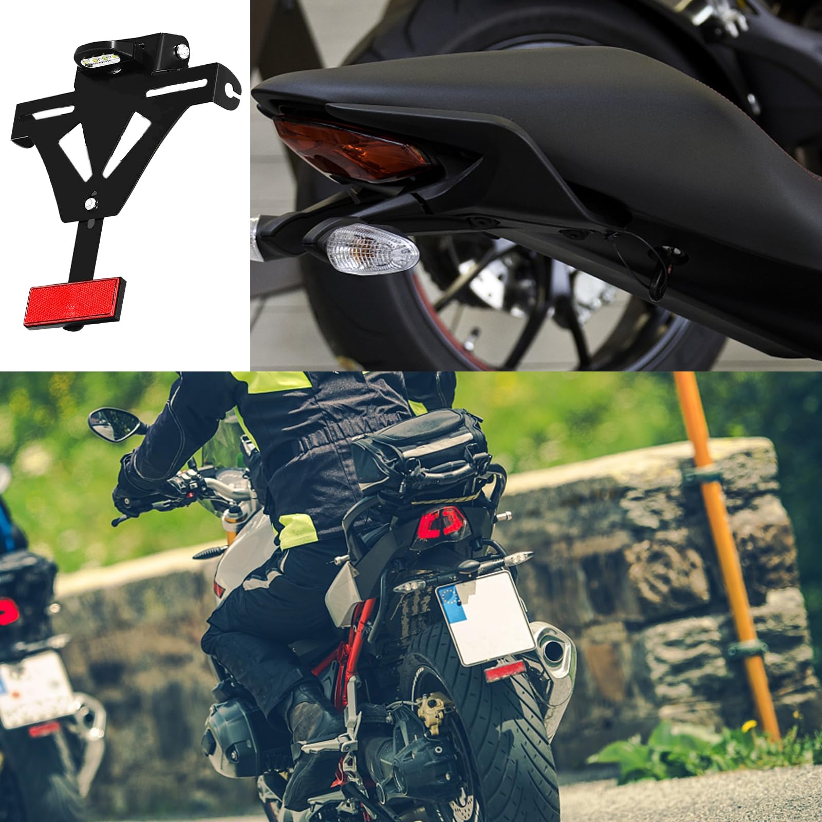 Feu Arrière LED Pour Moto - Avec Support Plaque D'immatriculation - Compatible Honda, Yamaha, Suzuki, Kawasaki