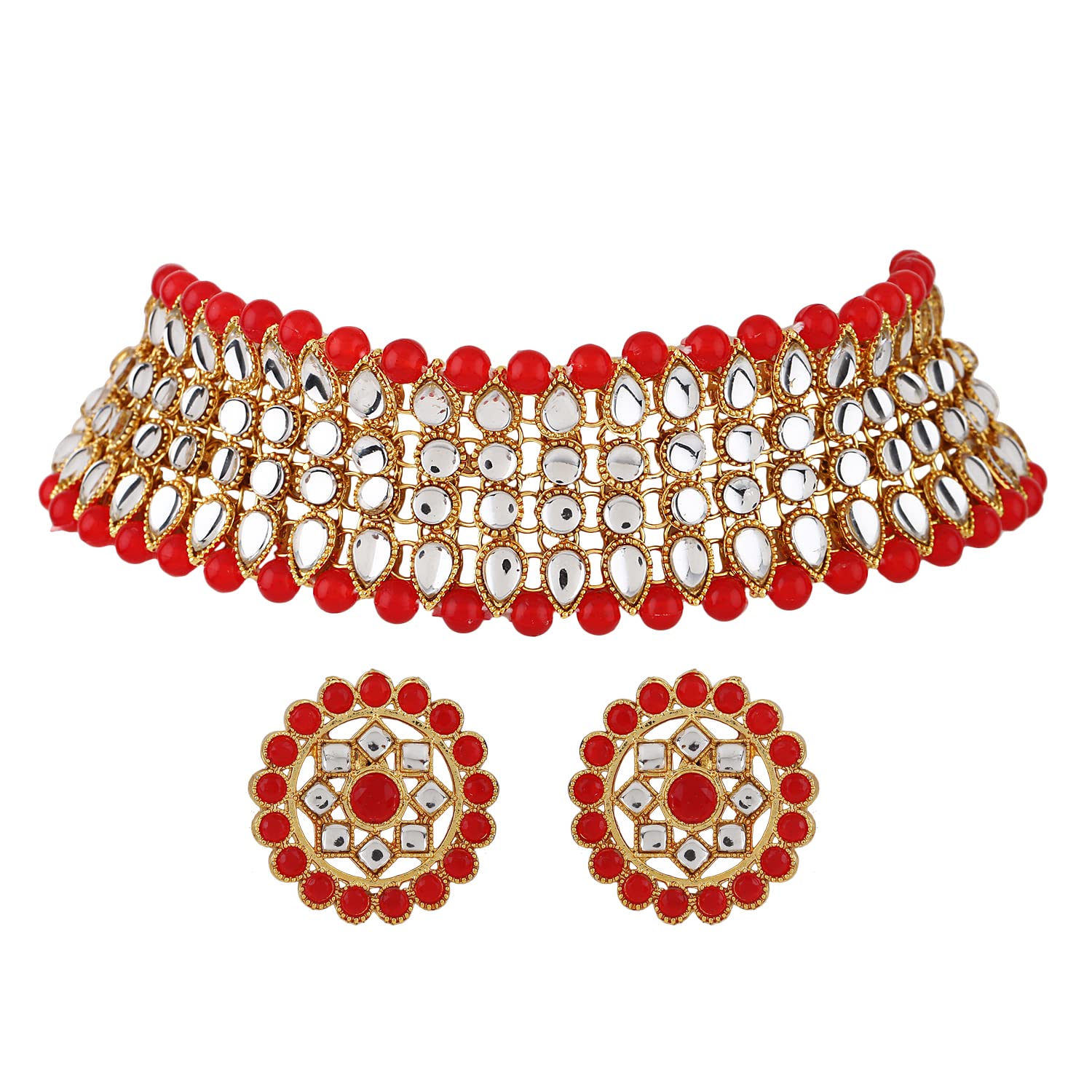 Shining Diva Fashion Latest Stylish Choker Traditional Kundan Necklace Jewellery Set for Women (12628s), Red, One (B09JPFWV8R) Amazon Price History, Amazon Price Tracker