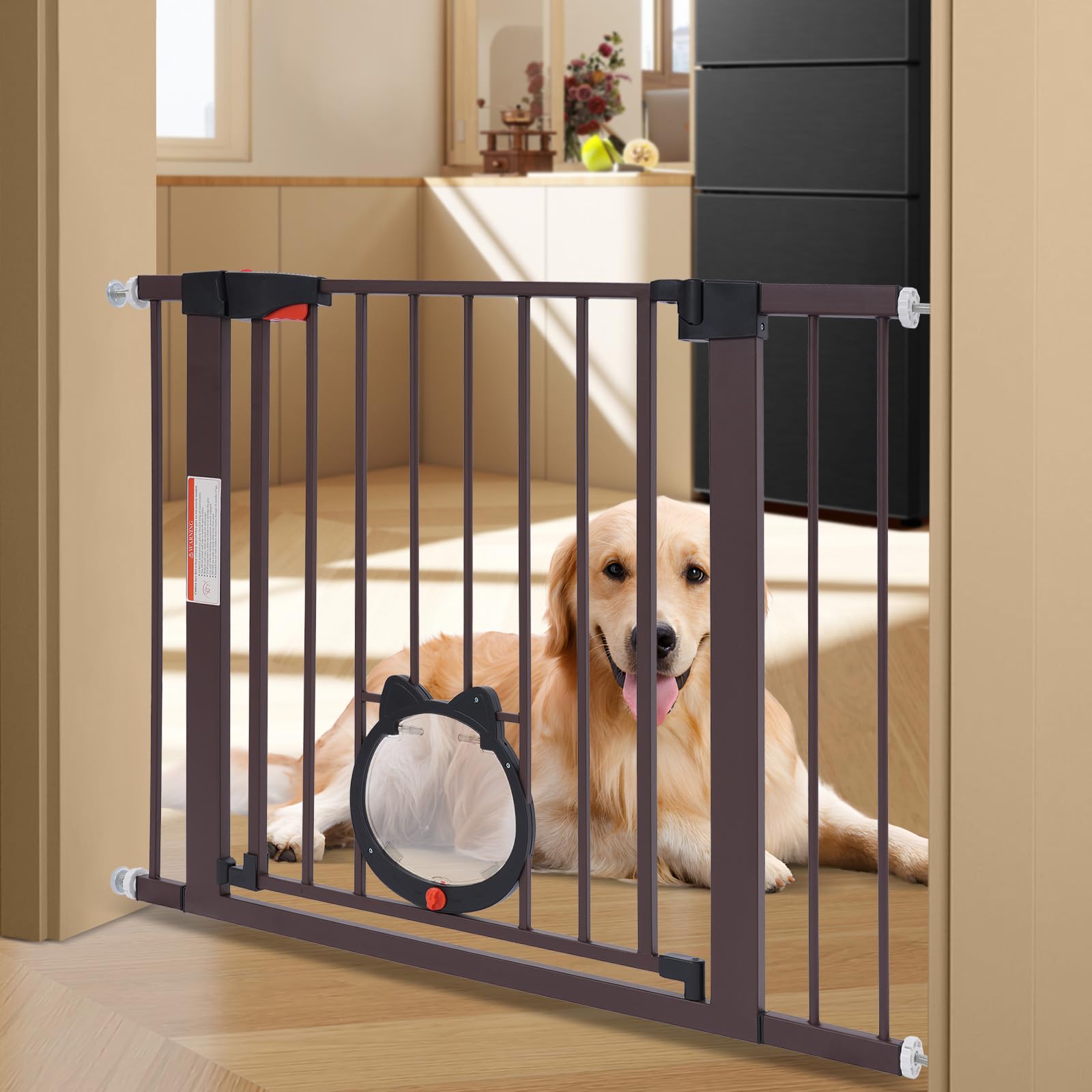 Barrera de seguridad para niños, 93 x 76 cm, para sujetar o perforar, para balcones, entradas, pasillos o aberturas de puertas (café)