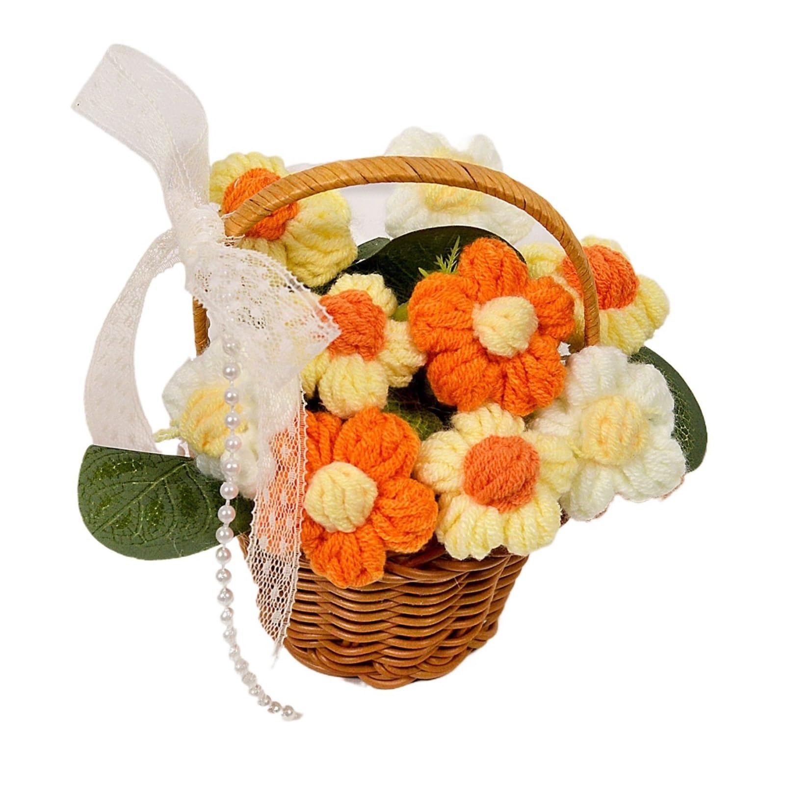EXKURPOO crochet plant 1PC Handmade Crochet Flower Bouquets, Knitted Daisy Bouquet For Christmas, Home Decor, Birthday For Woman Wife Mom for home