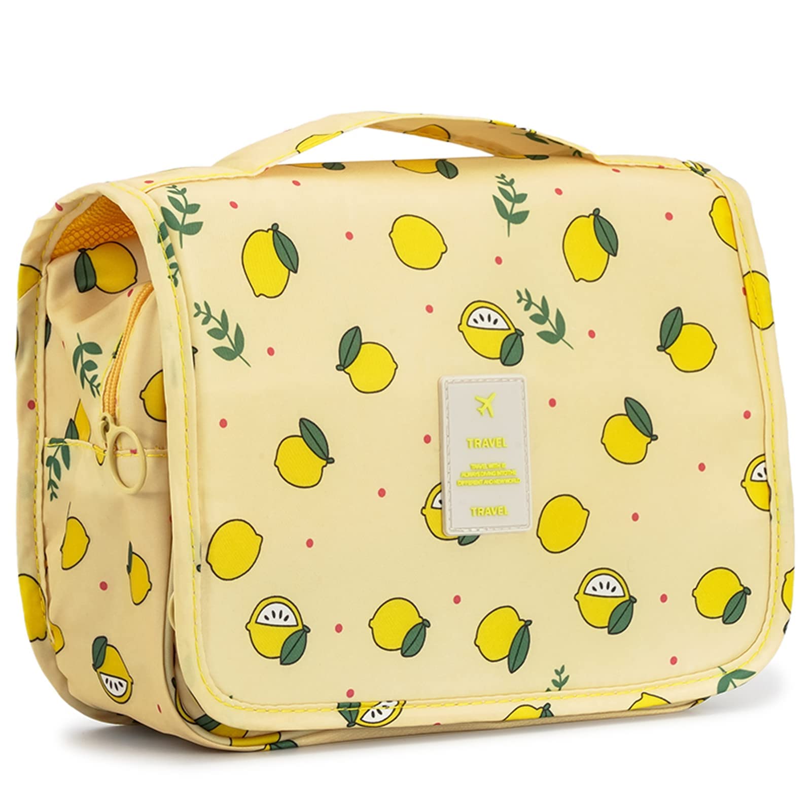 L&FY Hanging Travel Toiletry Bag Women's Cosmetic Organizer Makeup Pouch Men's Shaving Kits With Handle (Yellow Lemon)