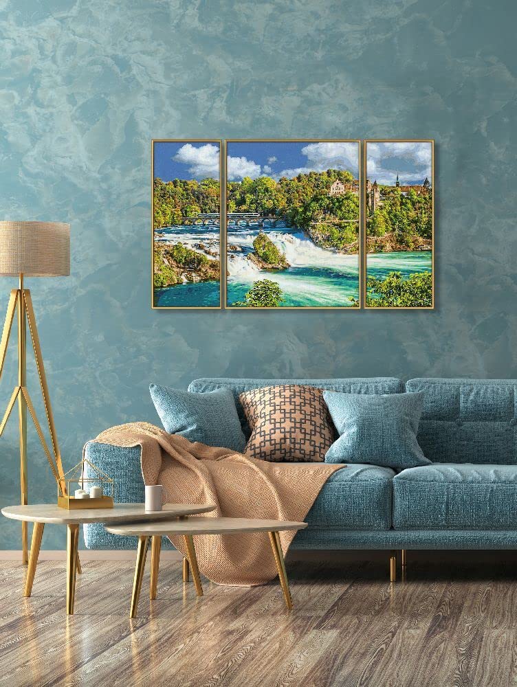 Schipper 609260888 Dipingere con i Numeri, Spettacolo Naturale Rheinfall, Pittura per Adulti, Inclusi pennelli e Colori acrilici, trittico, 50 x 80 cm