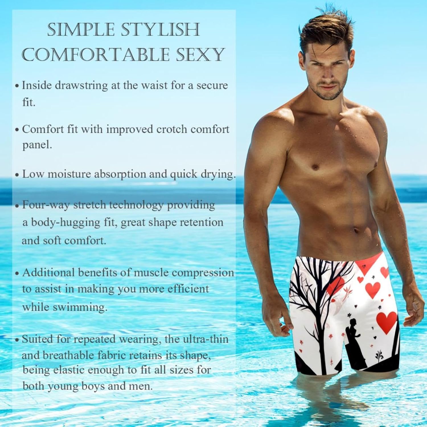 Valentine's Day Men's Swimsuit Jammer Quick Dry Swim Jammer Racing & Training Swimsuit