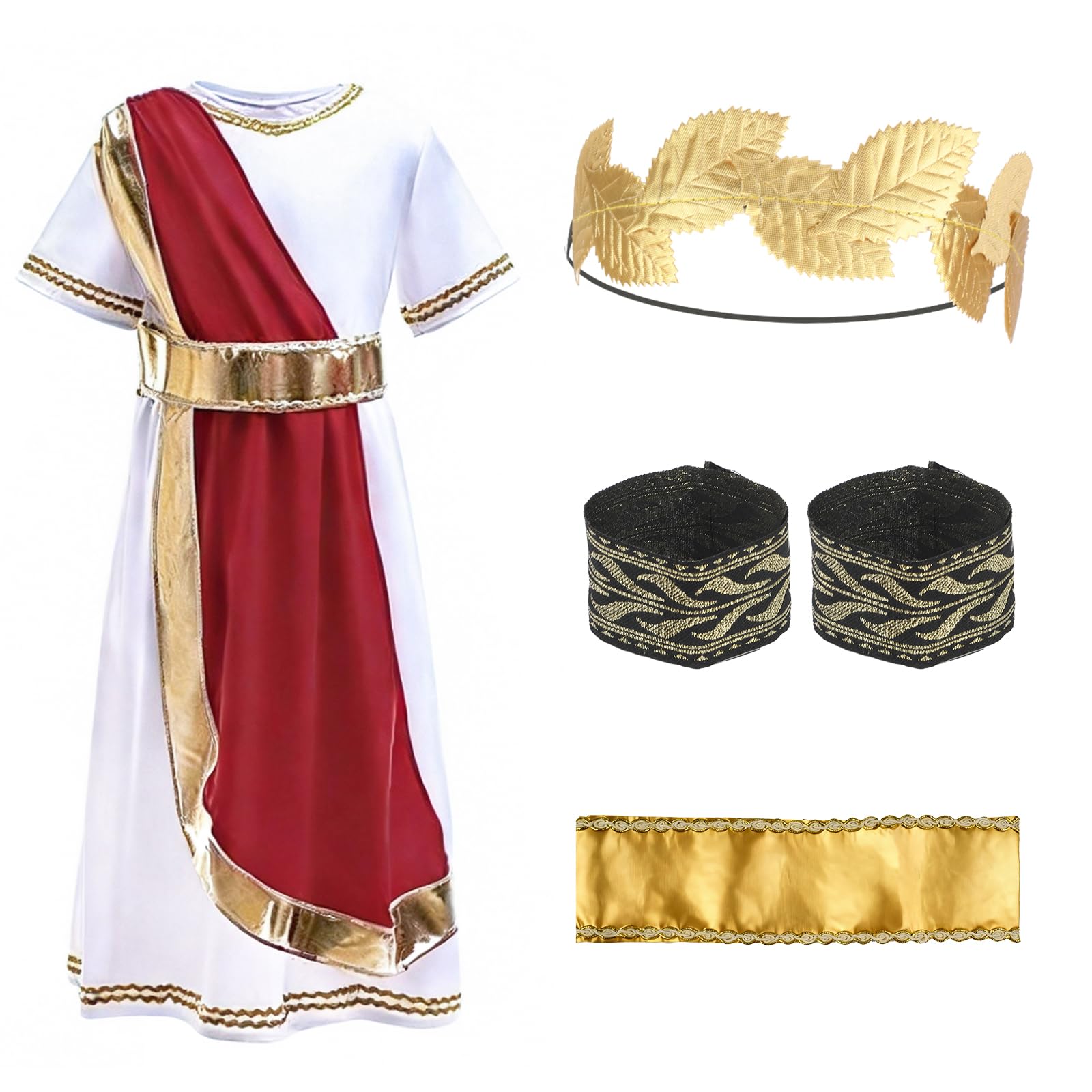 Tikplus Roman Costume for Kids Boys Age 5-11 Years, Ancient Greek Fancy Dress Up Outfits Set with Headband (S)
