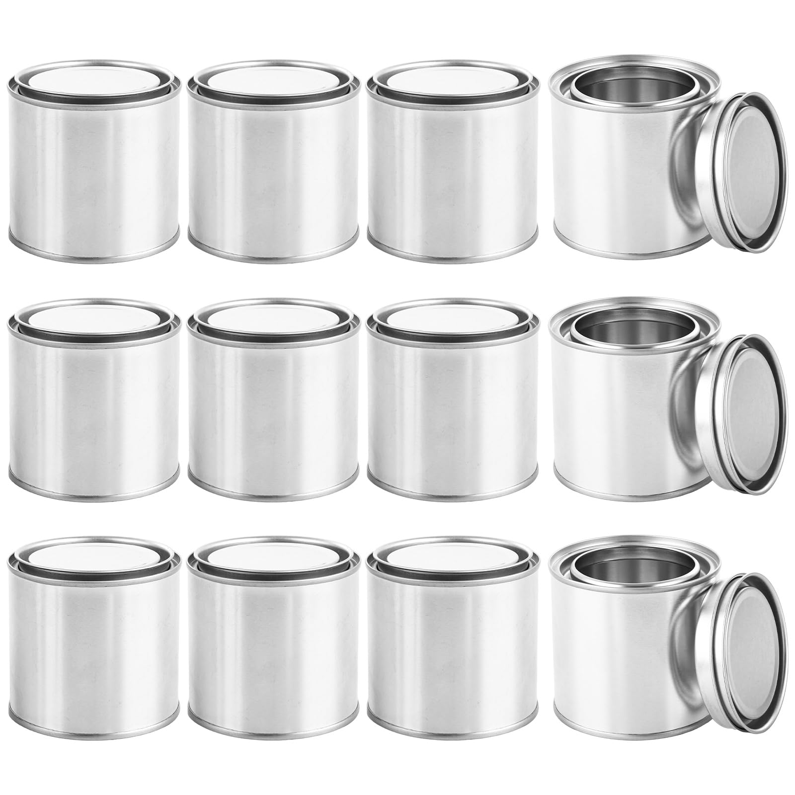 SENENQU Paquete de 12 latas de pintura de metal de 250 ml con tapas, latas de pintura vacías, contenedor de almacenamiento de pintura multiusos para manualidades, proyectos de bricolaje, organización