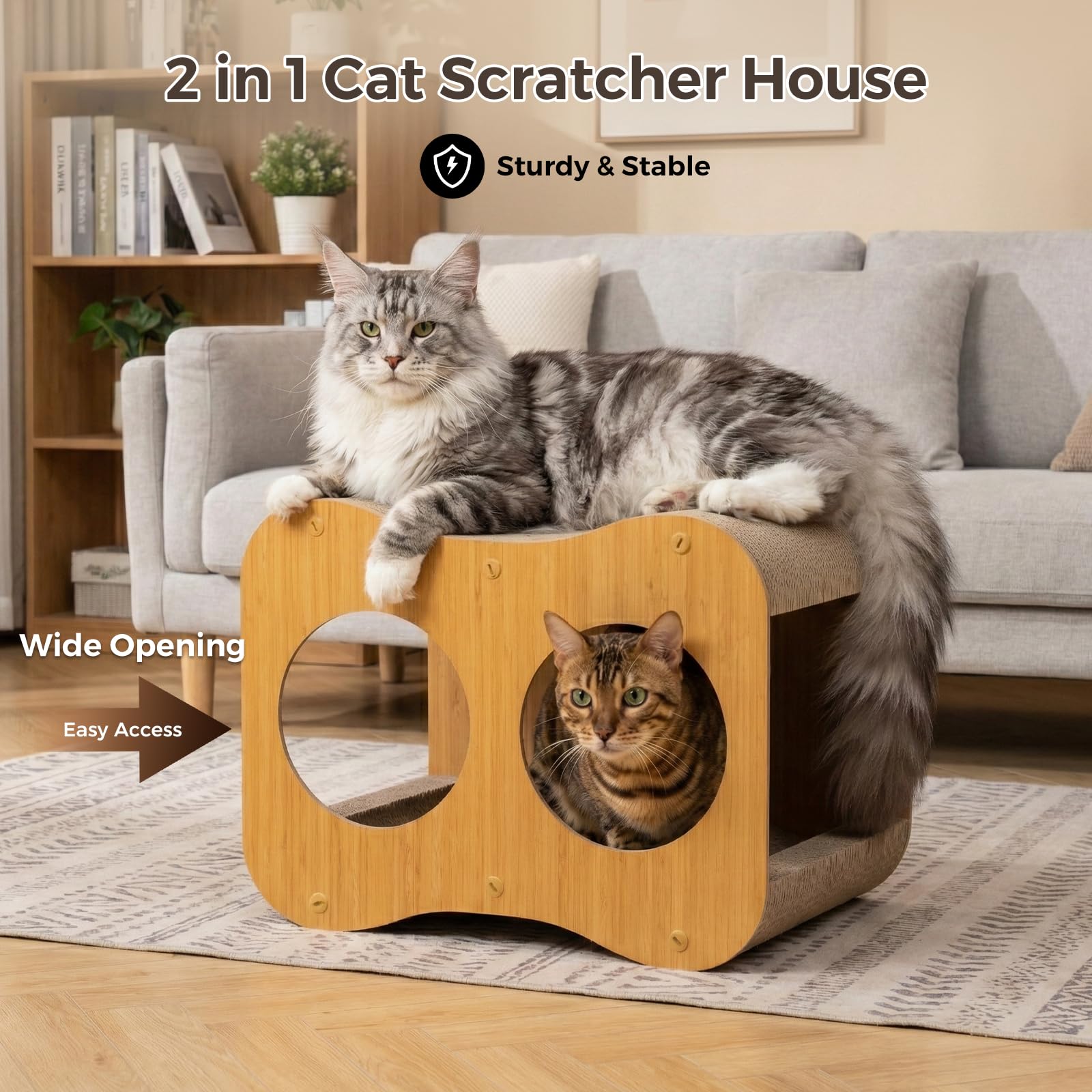 Avont 猫用 爪研ぎ ベッド くり抜き型 スクラッチハウス 多機能 両面段ボール 爪とぎ トンネル遊び インテリア 安心設計 室内 通気性よい ストレス解消 組み立て簡単