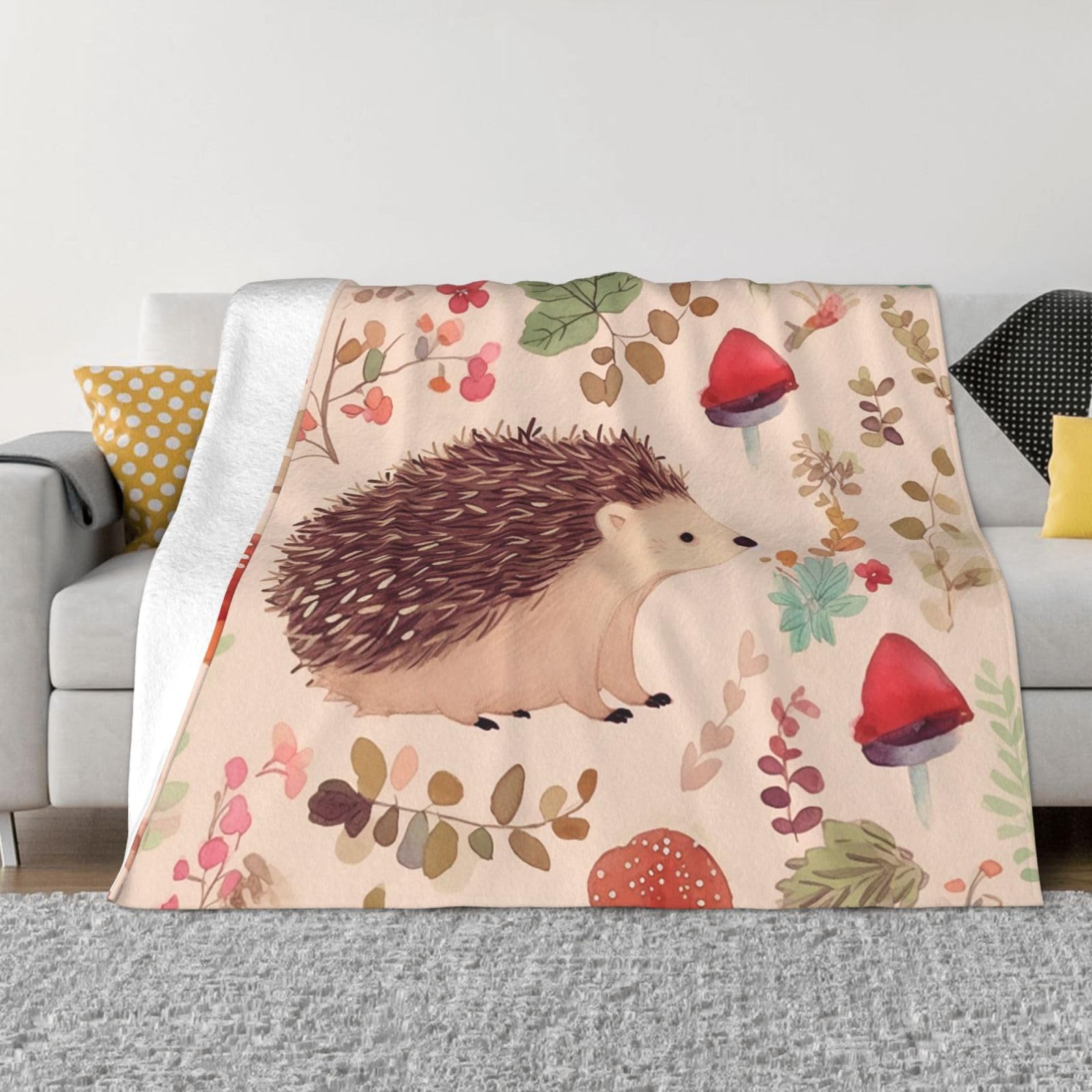 KLOPH Lovely Hedgehog Throw Blanket 40"x30" Flannel Fluffy Warm Blanket for Couch, Reversible Plush Blankets for Bed, Comfy Fuzzy Blanket for Sofa, Plush Lightweight-Blankets for All Season