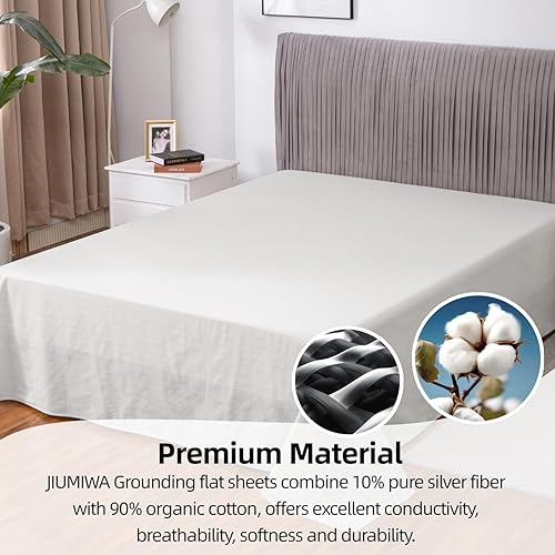 Miniatura 2 de Grounding Sheets - Sábanas de tamaño matrimonial con cable de conexión a tierra de 15 pies, 90% algodón orgánico y 10% fibra de plata pura, sábanas