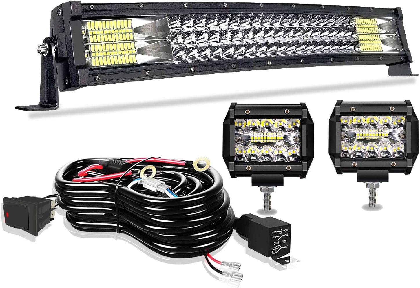 Led Light Bar Curved TERRAIN VISION 22 Inch Triple Row Spot Flood Combo Beam Light bar 2Pc 4Inch Led Fog Lights W/Wiring Harness for Jeep Trucks ATV Polaris Boat