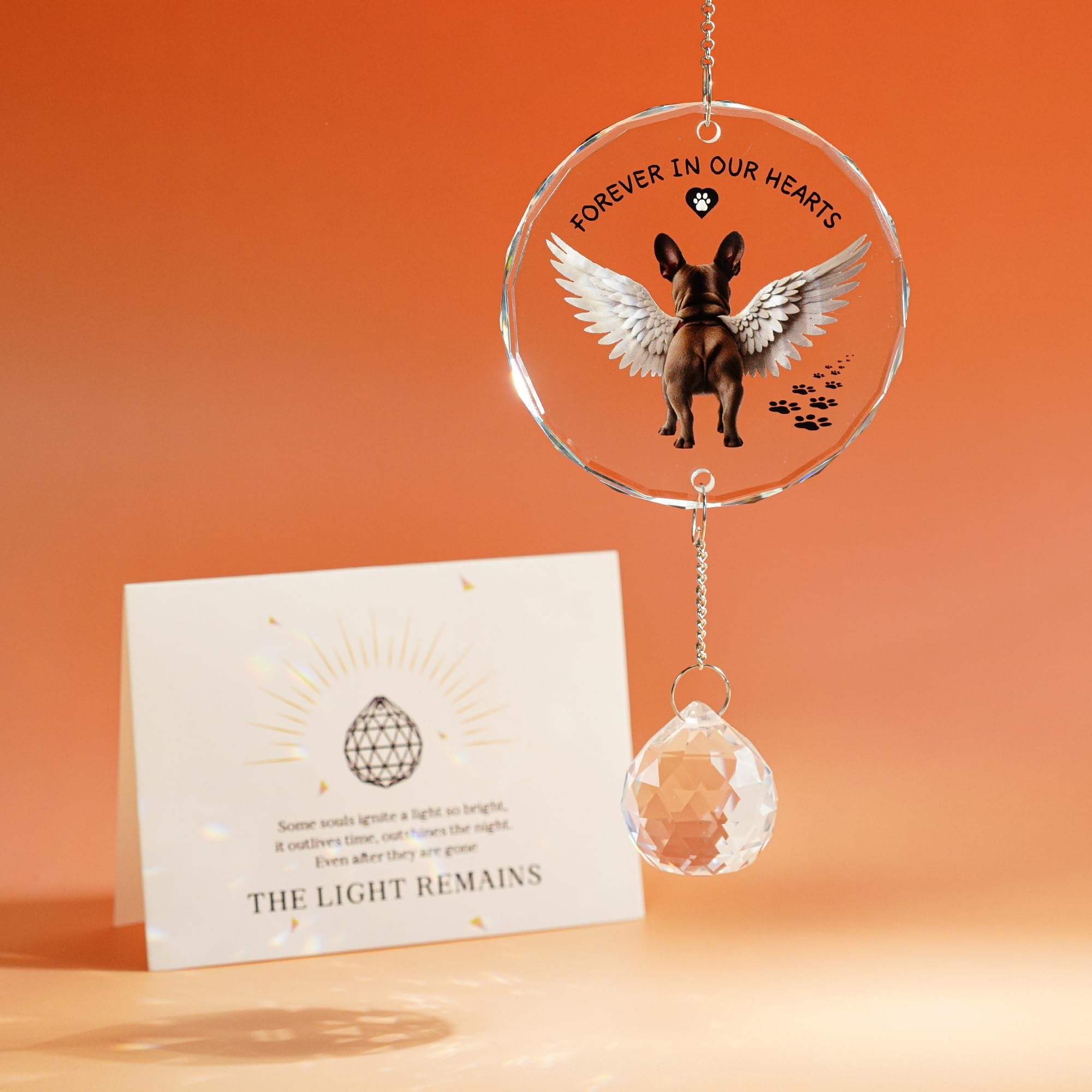 YU FENG 11.8inch French Bulldog Memorial for Loss of Dog Crystal Suncatcher Garden Sign with Hanging Stake Sun Catcher, Rainbow Bridge Loss of Dog