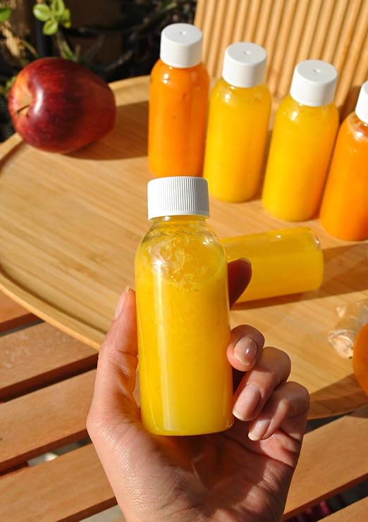 12 Adet Beyaz Sızdırmaz Kapaklı Ginger Shot Plastik Şişe 100 Ml Detoks Meyve Su Şat Şişesi
