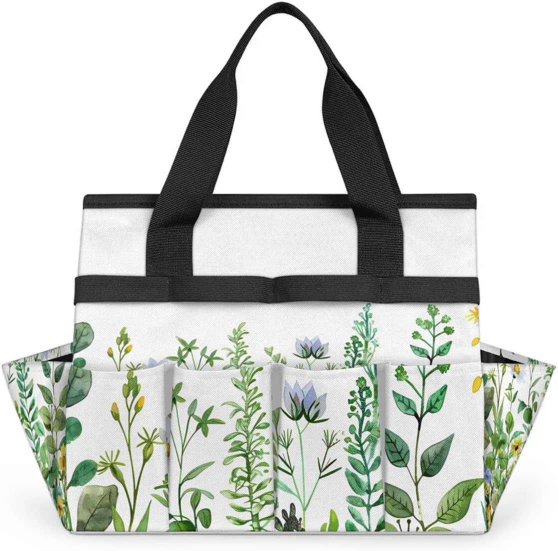 Spring Summer Garden Tool Bag, Garden Tote Storage Bag with 10 Pockets, Indoor and Outdoor Colorful Wildflower Gardening Tool Organizer for Women Men