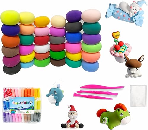Kit de arcilla de modelado de 36 colores arcilla mágica ultra ligera secado al aire arcilla ultra ligera segura y no tóxica con herramientas de