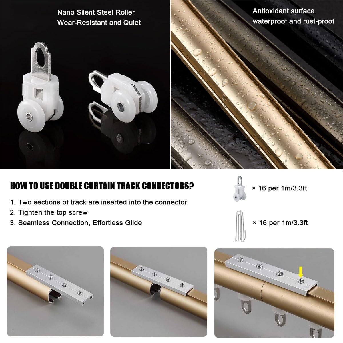 Doppio sistema di guide scorrevoli in alluminio resistente, asta per tende da parete con rulli silenziosi, regolabile da 50 a 800 cm, perfetta per divisori, soggiorno e uso in hotel (D: 570 cm)