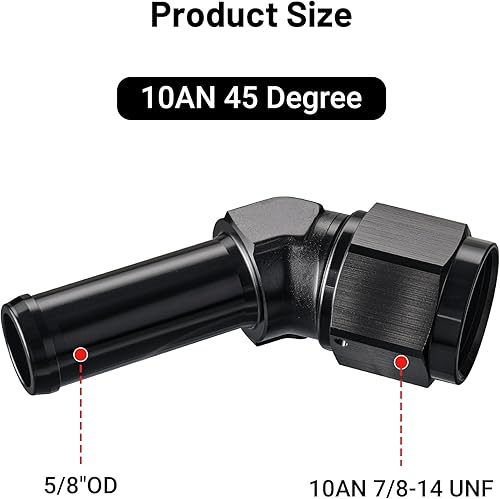 Vista 115 de EVIL ENERGY 8AN hembra a manguera de púas de 1/2 pulgada giratoria de 45 grados