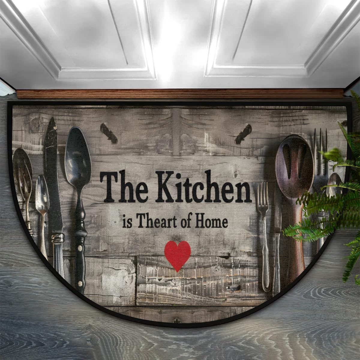 Half Round Door Mat Beautiful Cooking Wooden Board Non-Slip Semi Circle Area Rug Washable Semi Circle Floor Rug for Indoor Outdoor Living Room Bathroom Kitchen Patio Hearth Rugs Home Decoration