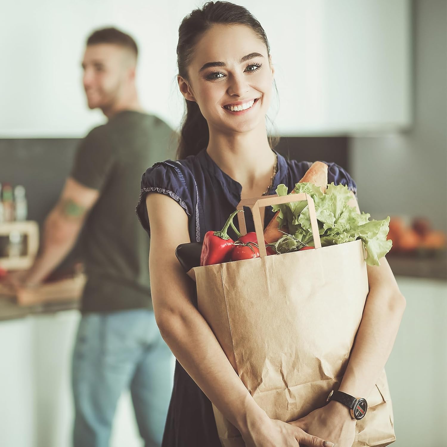 BagDream Paper Grocery Bags 13x7x17 50Pcs Large Grocery Bags with Handles Bulk Recycled Kraft Brown Paper Sacks for Gift, Shopping, Retail, Merchandise, Takeout/To Go - Image 7
