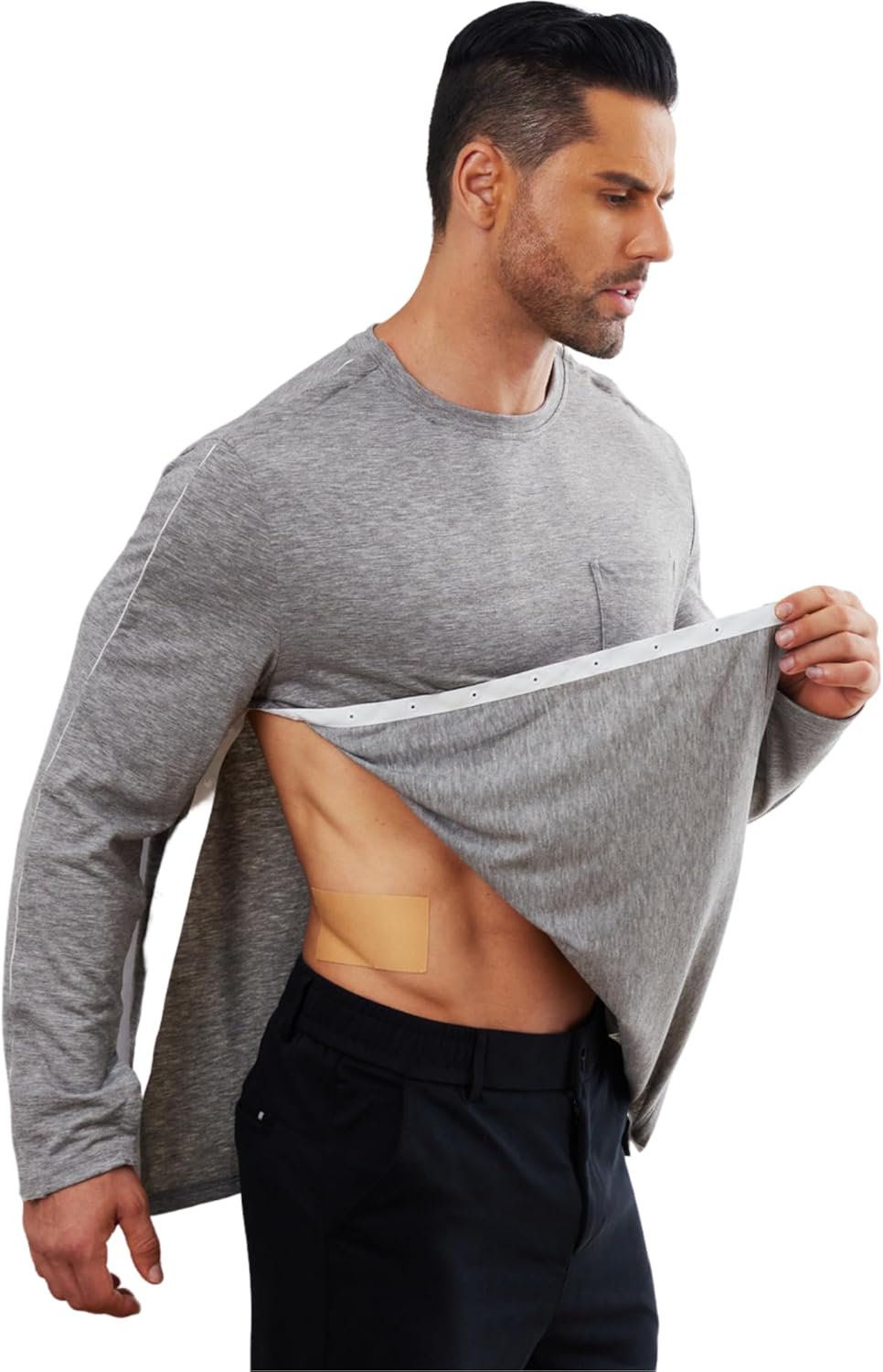 Deyeek Men's Post Shoulder Surgery Recovery Shirts Full Tear Away Long Sleeve Snap Chemo Port Access Shirt - Image 6