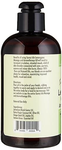 Miniatura 5 de Sunny Isle Aceite de masaje y aromaterapia de hierba de limón, marrón, 8 onzas líquidas