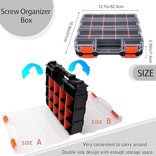 Miniatura 4 de Organizador de tornillos, organizador de piezas pequeñas, caja de almacenamiento de hardware, 34 compartimentos extraíbles, caja de almacenamiento