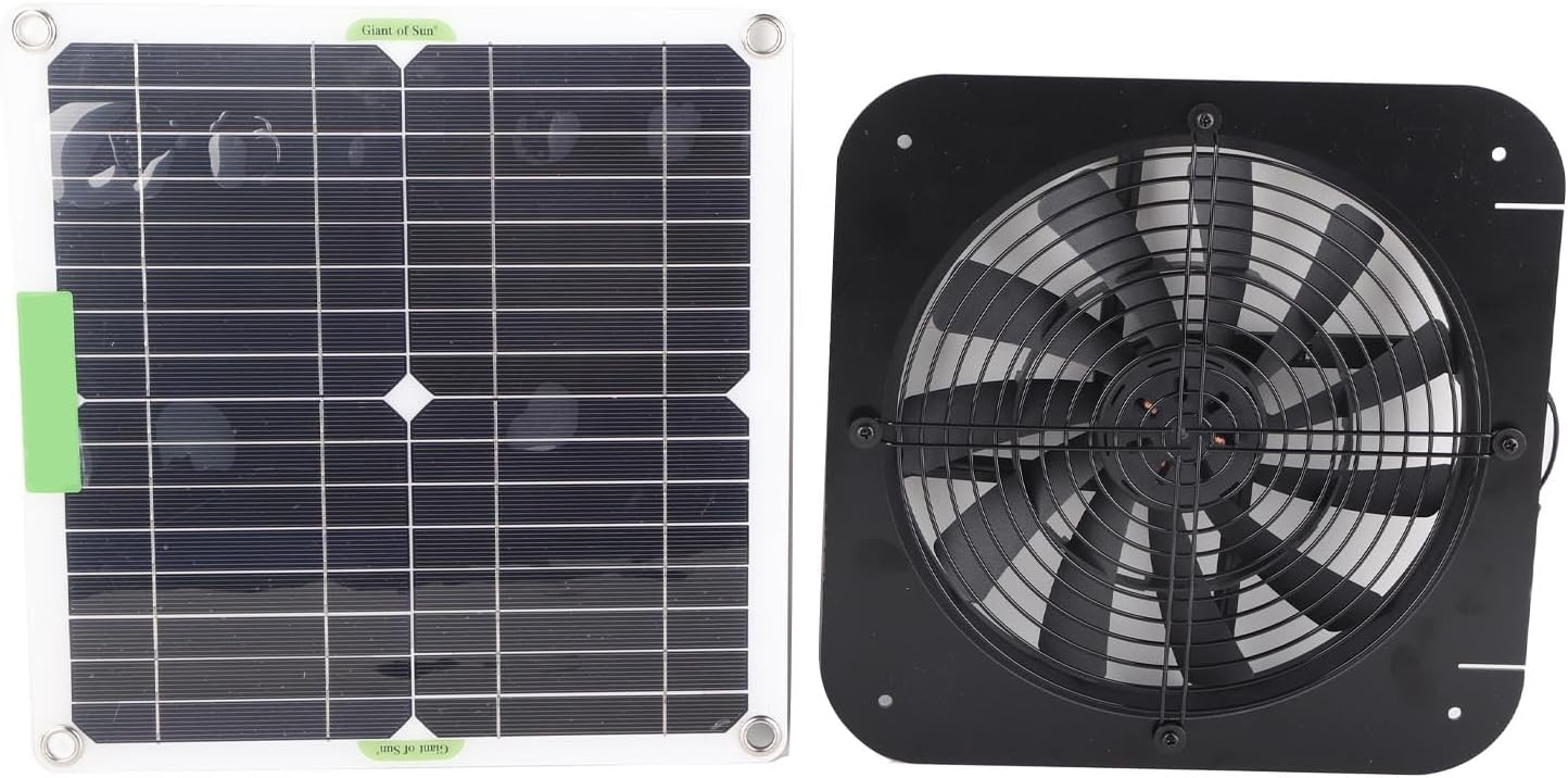 HEEPDD Solar Powered Fan, Silicon Exhaust Fan, 13.5 Inch for Greenhouse, Chicken Coop, and Pet Houses Solar Powered, 100W Monocrystalline Nan Gardening