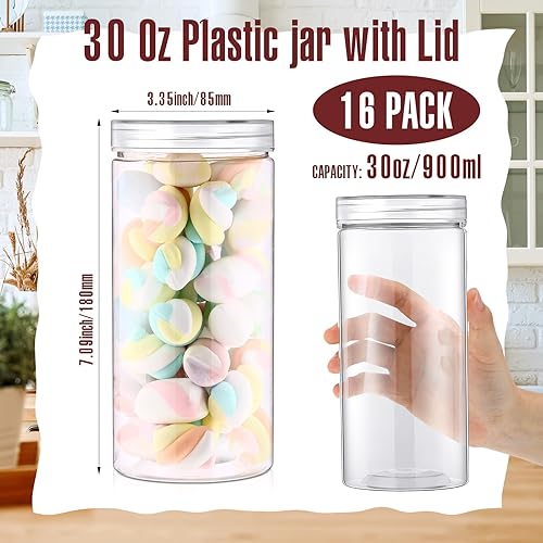 Miniatura 9 de Dandat 16 tarros de plástico con tapas, recipientes de botellas de 30 onzas, frascos de plástico, recipientes de almacenamiento de cocina y hogar,