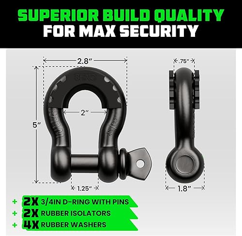 Miniatura 5 de Rhino USA grilletes de anillo D Paquete de 2 Negro