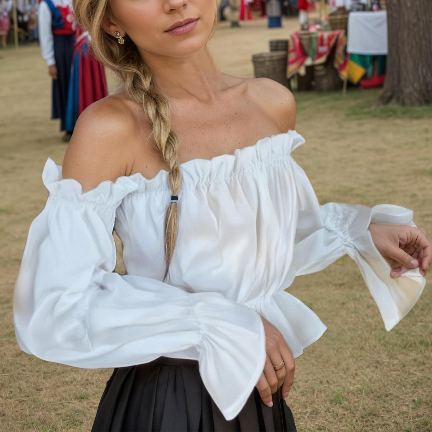 Women Renaissance Blouse Crop Top Off Shoulder Halloween Pirate Costume