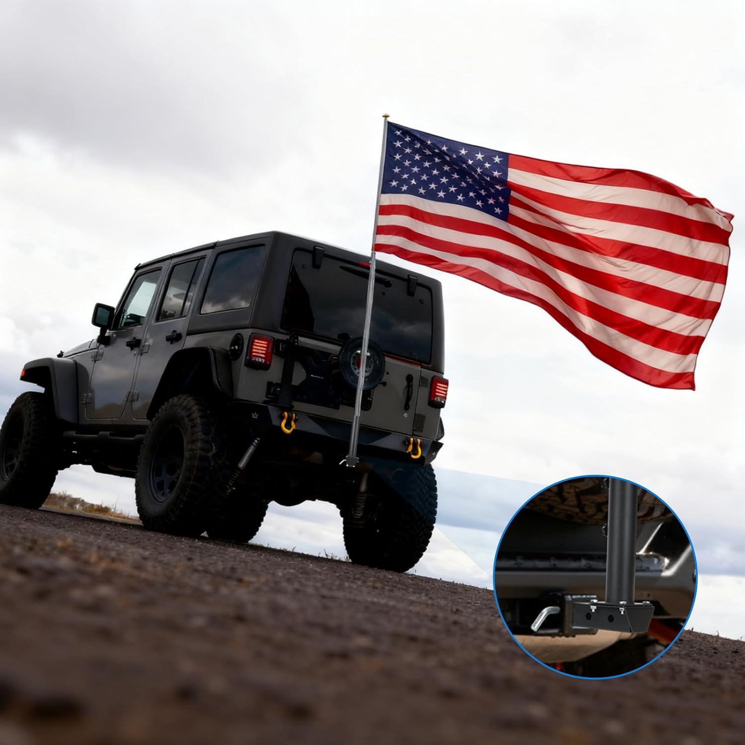 Heavy Duty RV Flag Pole Mount Kit, Frame/Hitch/Bumper Mount 3 in 1, Flag(Starlink) Pole Holder Suitable for RV, Truck, Trailer, SUV, Camper