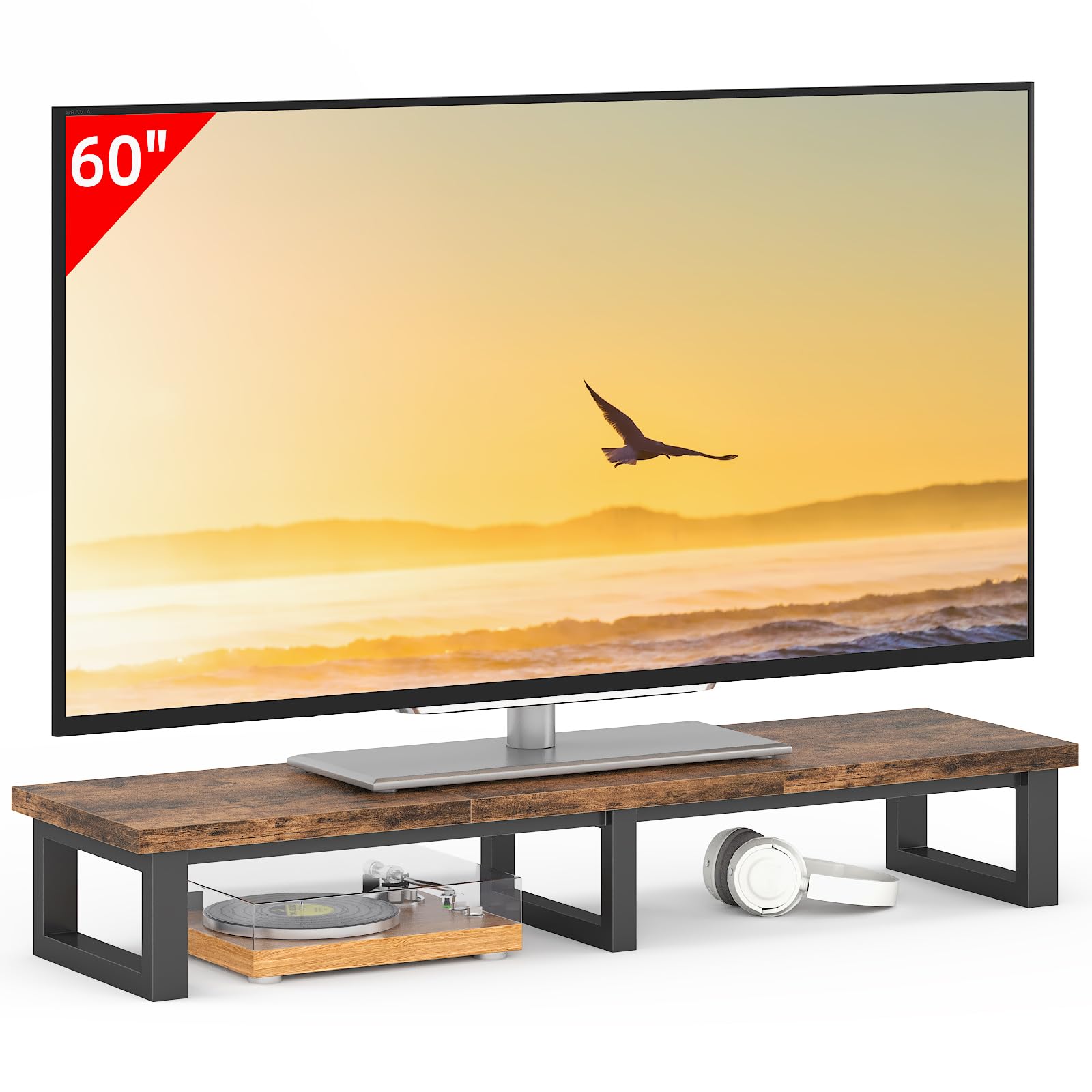scaffale tv rustico brown per 32-60 inch con piedi di acciaio