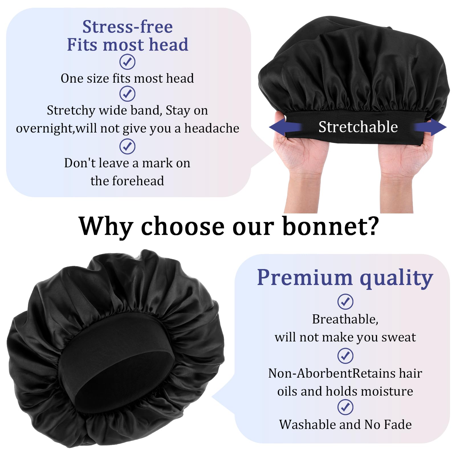 WLLHYF Gorros para hombre, gorro de satén ajustable de seda suave, banda elástica, reversible, grande, para mujeres negras, trenzas de cabello rizado